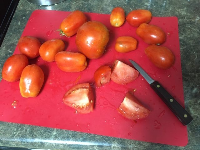 Cutting tomatoes for canning